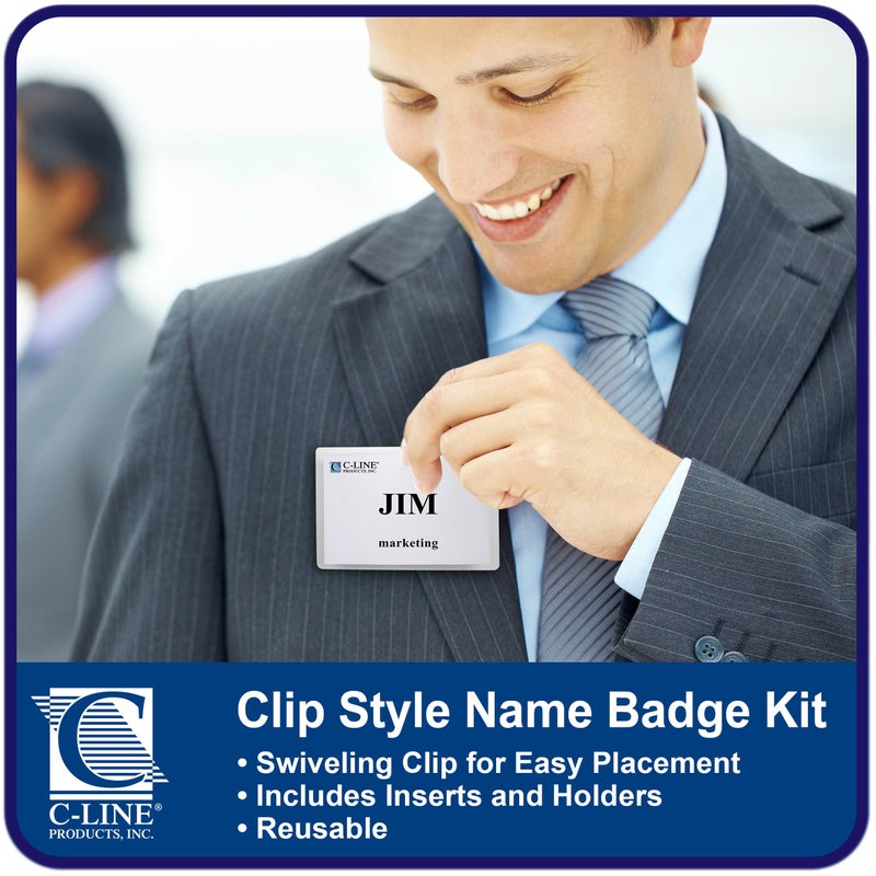 C-Line Name Badge Kits, Top Load, 4 X 3, Clear, Clip Style, 96/box - Image 2